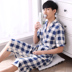 Áo ngủ nam cotton đồ ngủ mùa hè Nhật Bản kimono áo choàng tắm mùa hè bông áo choàng tắm thanh niên ngắn tay áo phần mỏng Night Robe