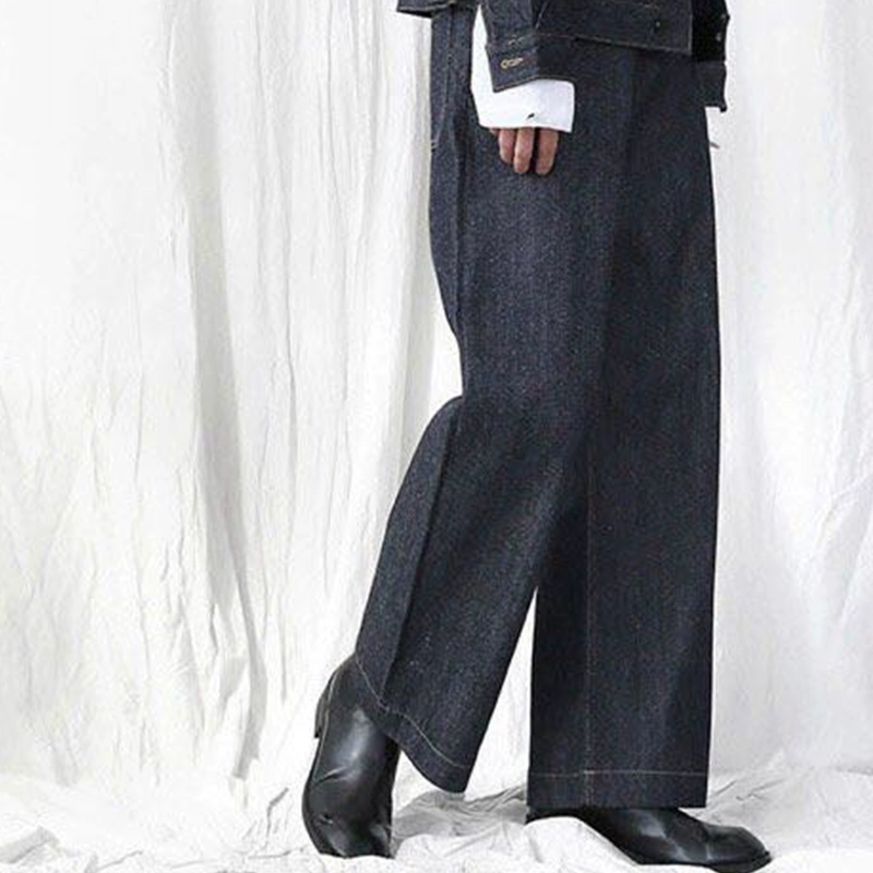 Dongdaemun Quần áo nam Hàn Quốc mua quần mùa xuân 2020 quần jeans nam rộng rãi thanh niên chân thẳng xu hướng quần chín điểm - Quần jean