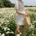 [MICHELLY.MO] Pháp retro tính khí thanh lịch sexy trắng polka dot V-cổ ngắn tay đầm A-line váy A-Line Váy