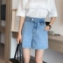 Hàn Quốc thứ tự 18 mùa hè mới cao eo mỏng lỏng rộng chân quần nóng ánh sáng quần short denim nữ EXK97 bây giờ quần dài Quần jean