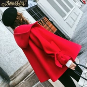 Áo choàng áo len phụ nữ mùa đông màu đỏ ulzzang Hàn Quốc ngắn trùm đầu người Anh gió áo len