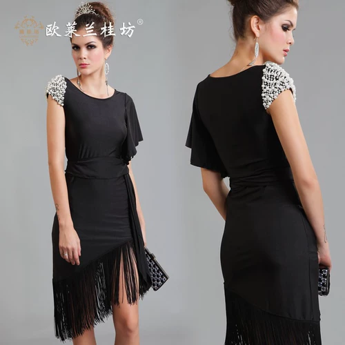 Lan Kwai Fong Black Short -Sleeved Slim Spoke Beads Beads Латинский шаг после служб производительности сервера доставки 2320