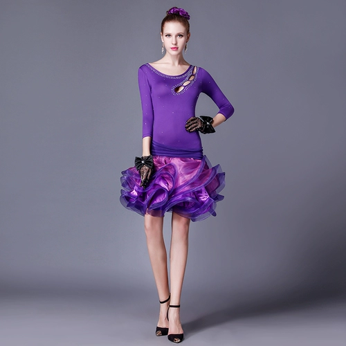 Лан Квай Фонг Латинский танцевальный костюм для женщин в взрослых летних новая производительность танцевальная одежда Середина рукава горячее бриллиантовое костяное платье