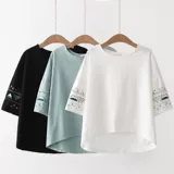 Летняя японская свежая футболка, сезон 2021, с вышивкой, оверсайз, ассиметричный крой