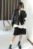 SLN Jiang Shuying với đoạn 2019 mới bằng da mùa xuân bằng da nữ áo khoác ngắn cổ chữ V áo khoác da xe máy - Quần áo da