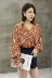 7382 áo sơ mi nhỏ mùa xuân và mùa hè mới Hàn Quốc phiên bản của v-cổ in dài tay búp bê áo sơ mi nữ lỏng lẻo hoang dã áo thun áo sơ mi