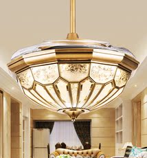 Потолочный вентилятор 隐形风扇灯 全铜欧式简约电风扇吊灯餐厅客厅卧室负离子吊扇灯 The Nordic