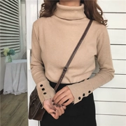 Áo len cổ cao nữ mùa thu đông mới phiên bản Hàn Quốc của áo hoodie rộng hoang dã cho học sinh áo dài tay đan