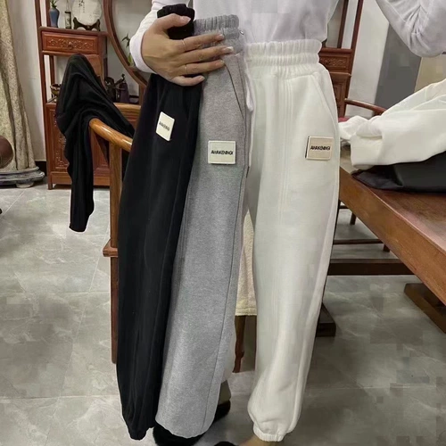 Демисезонные флисовые штаны для отдыха, 2020, в корейском стиле, высокая талия, свободный крой