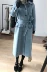 [Peach Home Dingjin District] Hàn Quốc phiên bản của khí smog màu xanh eo thắt lưng áo khoác phần dài là áo khoác mỏng nữ áo măng tô đẹp Accentuated eo áo