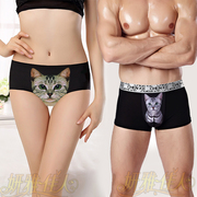 Couple mèo đồ lót đầu cotton sexy băng lụa thấp eo dễ thương ladies nam boxer tóm tắt mèo phù hợp với