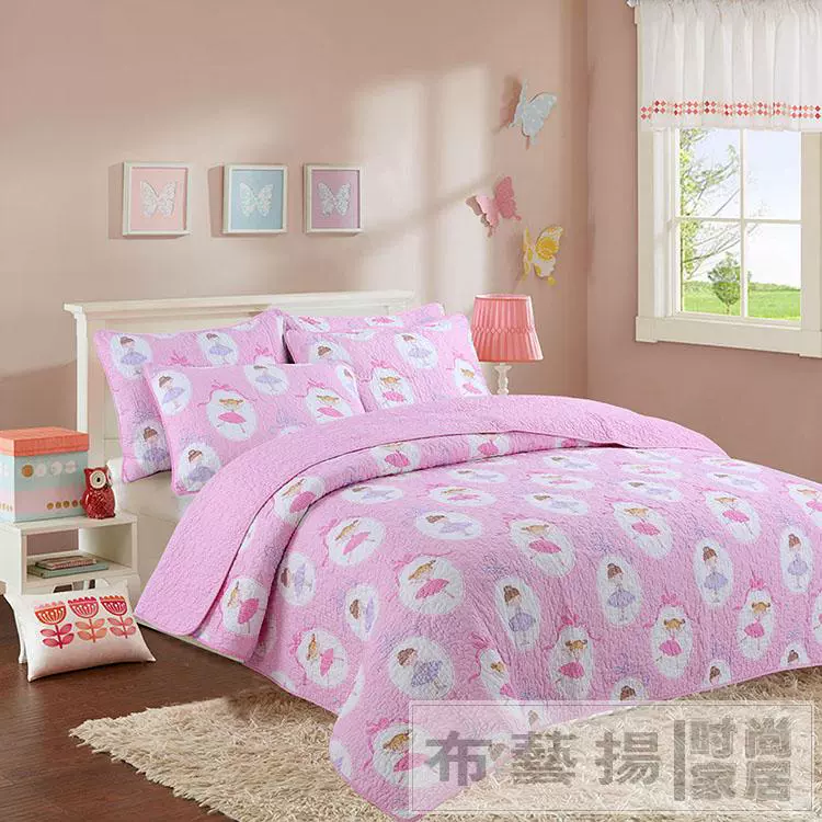 Cô gái nhảy múa màu hồng bông được điều hòa bởi máy điều hòa đã được giặt bằng mùa hè mát mẻ dày trải giường trải giường ba mảnh - Trải giường