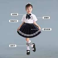 Рубашка, юбка, галстук-бабочка, значок, носки, женский стиль