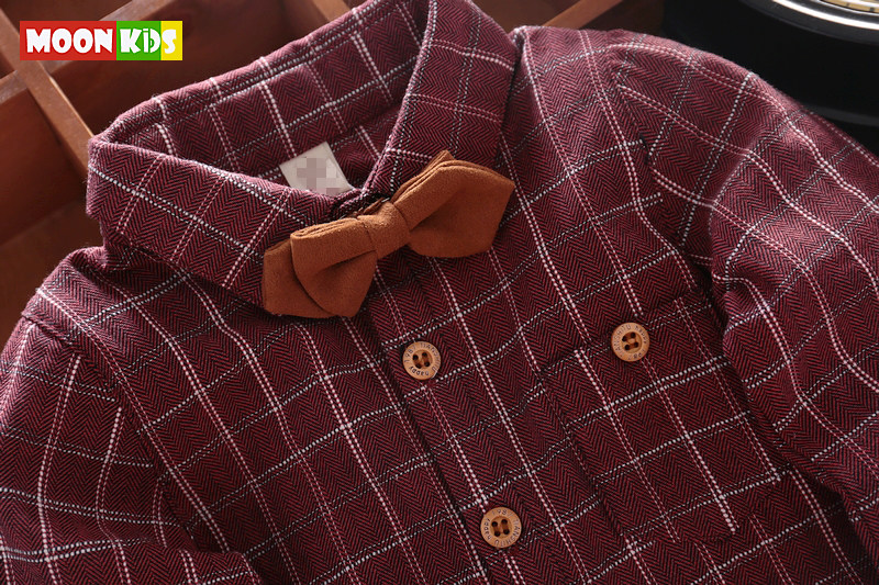 Garçons et filles chemise à manches longues Une cravate 1-3 ans bébé chemise à carreaux version coréenne de printemps et en automne nouvelle vêtements pour enfants