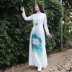 Đầu hoa phụ nữ gốc của Trung Quốc sườn xám Việt Áo cổ áo cổ áo trà Zen dance dress dài ăn mặc váy đầm
