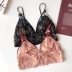 Pháp ren siêu mỏng không có vòng thép hình tam giác gợi cảm thanh lịch bralette bra set nơ đồ lót - Bộ đồ lót