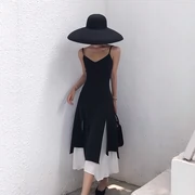ALOHA STUDIO 露 合 衣衣 带 裙 女 夏 thiết kế không đều màu sắc tương phản mỏng eo cao đầm