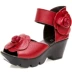Mùa hè 2018 mới dép nêm da đặc biệt gió quốc gia giày nữ màu đỏ giày hoa đầy đủ giày da Sandal