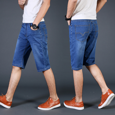 Mùa hè quần short mỏng denim quần đàn ông trung niên và năm quần lỏng phổ thông cộng với phân bón XL Bảy ống chẽn Cao bồi