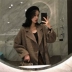 Zhang Jingyi 2018 mùa thu và mùa đông mới retro áo hai dây Nizi nữ áo khoác kẻ sọc hai dây lỏng lẻo áo khoác da nữ Áo len lót đôi