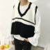 Cao đẳng gió mùa thu vest mới vest nữ Harajuku áo len retro V-Cổ lỏng ngắn len áo len áo len cổ lọ nữ form rộng Áo len