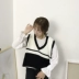 Cao đẳng gió mùa thu vest mới vest nữ Harajuku áo len retro V-Cổ lỏng ngắn len áo len áo len cổ lọ nữ form rộng Áo len