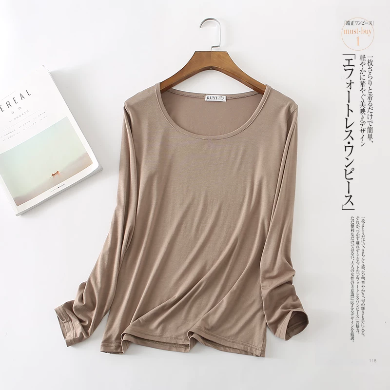 Spring thin long-sleeve, thermal underwear with a round collar, Korean style, oversize