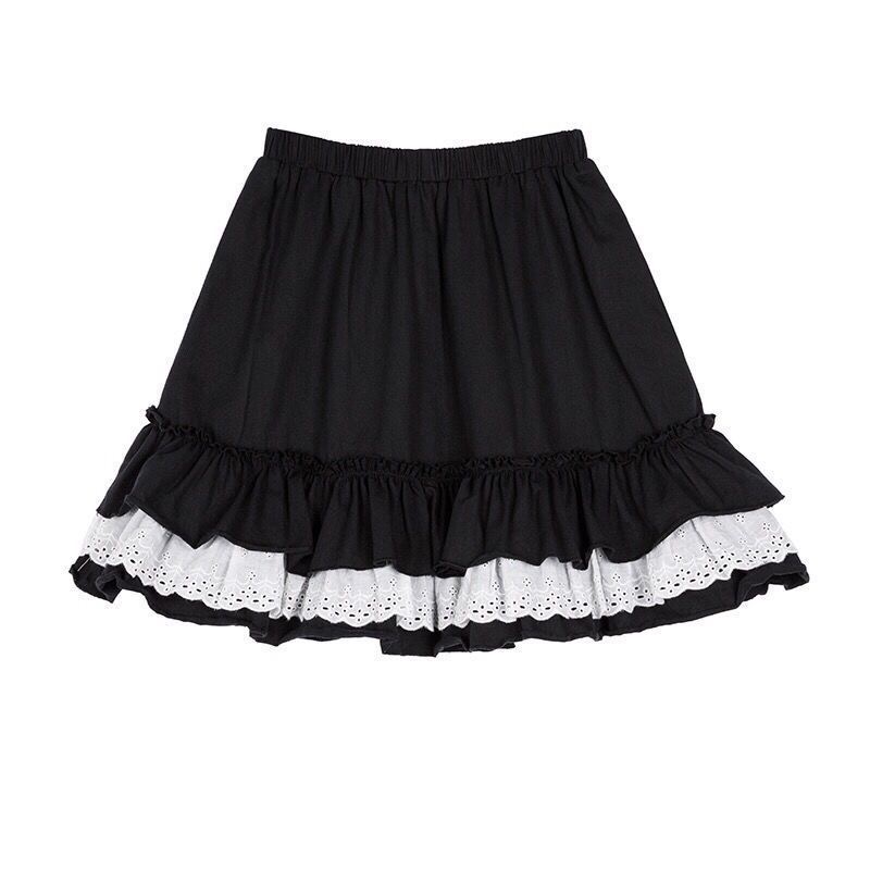Black Skirtsolar system Soft girl lovely Harajuku Sweet cool handsome Academic atmosphere jk lattice Close your waist Show thin camisole lace skirt