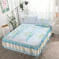 Mùa hè đơn giản loạt băng lụa giường ngủ trải giường ba bộ 1,8m bộ giường tấm Simmons bảo vệ - Váy Petti ga giường viền họa tiết