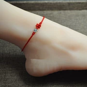 Bạc làm bằng tay năm nay của dây đỏ chuyển dây tốt sterling bạc hoa đồng tâm chuỗi nút bạn gái tặng trang sức - Vòng chân