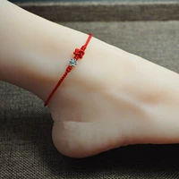 Bạc làm bằng tay năm nay của dây đỏ chuyển dây tốt sterling bạc hoa đồng tâm chuỗi nút bạn gái tặng trang sức - Vòng chân vòng chân nhảy múa