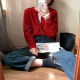 Приталенные ретро джинсы, зимние штаны, высокая талия, в корейском стиле, свободный прямой крой, 2019
