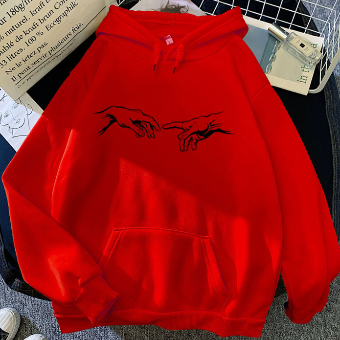 Redparagraph pinkycolor  Sweatshirt Sketch Adam Hand of printing pattern Versatile personality Hooded Sweater Two rise beat