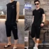 Mùa hè mới băng lụa phù hợp với nam giới T-Shirt ngắn tay chín-quần hai mảnh xu hướng Hàn Quốc phiên bản của đẹp trai thể thao giản dị