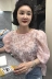 O Marie Hàn Quốc Dongdaemun của Phụ Nữ 2018 Mùa Hè Mới Buttoned Semi-Đục Puff Tay Áo Sơ Mi Ren Voan Áo Sơ Mi áo tay dài nữ Áo sơ mi chiffon ren