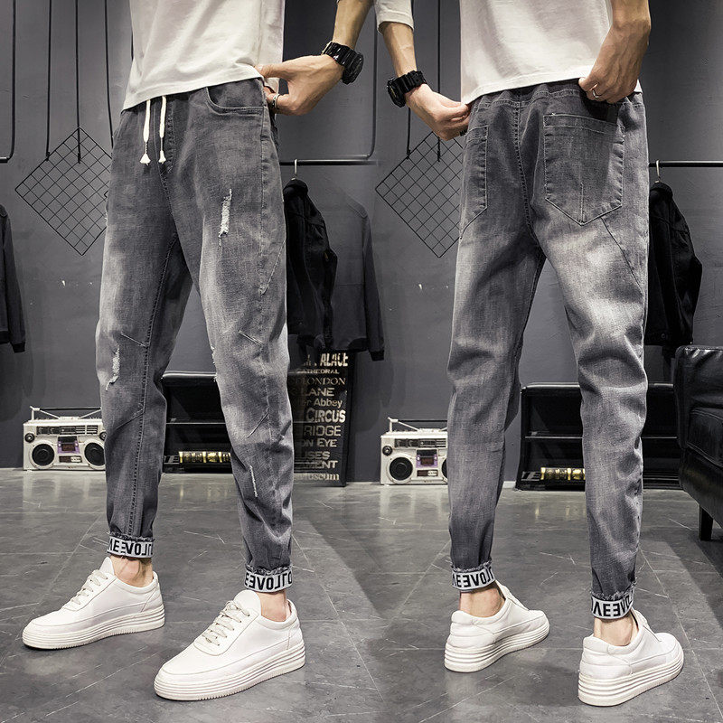 Summer thin jeans for men, a trendy brand, slimming and petite casual 2023 new style for men, a cool and stylish 9-inch long pants
