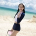 Mùa xuân nóng tắm phù hợp với Hàn Quốc bảo thủ kem chống nắng dài tay cao eo đồ bơi nữ chia tam giác giảm béo bụng thể thao đồ bơi bikini 2 mảnh màu trắng Bộ đồ bơi hai mảnh