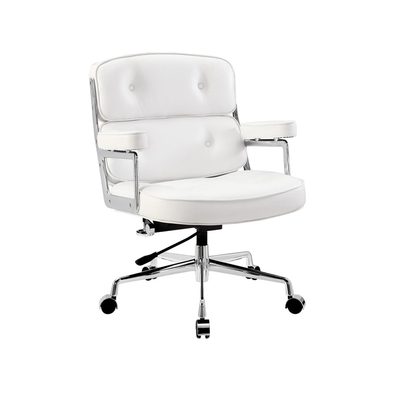 Pu Off WhiteSimplicity modern Robin chair genuine leather Class chair The boss chair Office chair Computer chair household Office swivel chair Negotiation chair