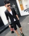 Mùa hè của Nam Giới Cắt Tay Áo Giản Dị Phù Hợp Với Nhỏ Hai mảnh England Slim Night Dòng Tóc Stylist Sleeve Suit Set vest nam cá tính Suit phù hợp