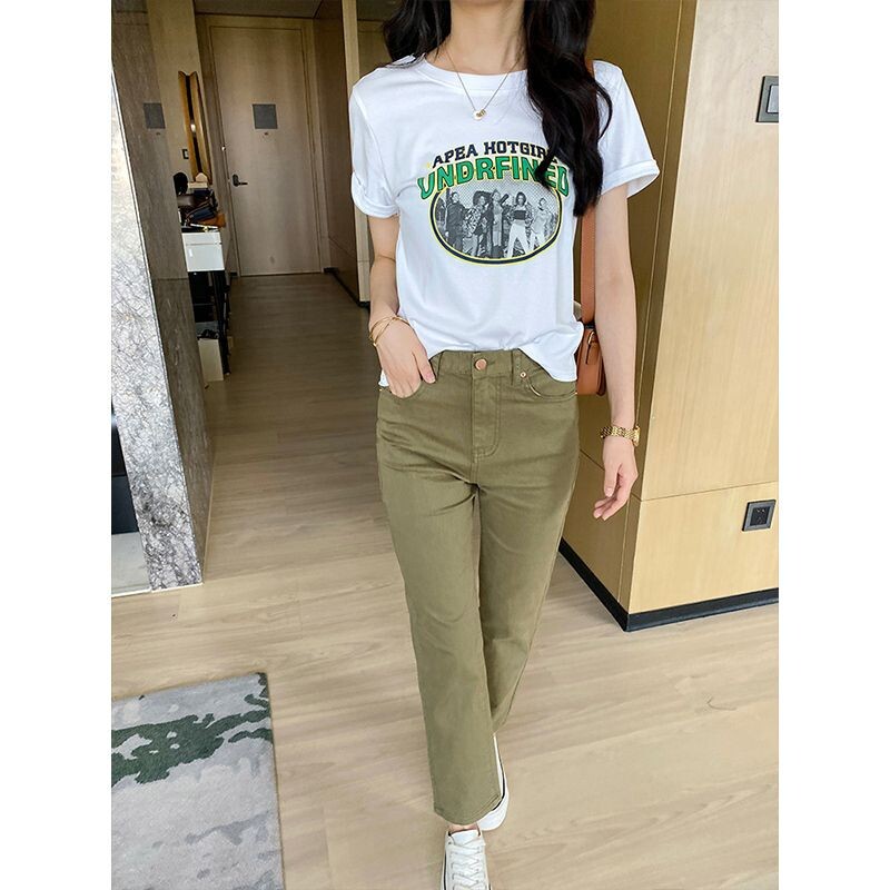 Lulu Chico white short-sleeved T-shirt, women's summer loose round-neck printed top, European and American figure pattern T-shirt Specification image