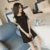 Mùa hè Hàn Quốc ngắn tay gợi cảm quây rắn màu cotton đồ ngủ phụ nữ lỏng kích thước chất béo có thể được mặc bên ngoài dịch vụ nhà đêm - Đêm đầm váy ngủ 2 dây Đêm đầm