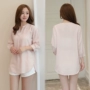 Mùa thu mới bảy điểm tay áo gợi cảm nửa mở cổ áo pyjama trên một ngã ba màu rắn mặc áo sơ mi dịch vụ nhà đồ ngủ pijama