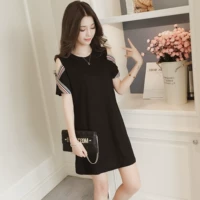 Mùa hè Hàn Quốc ngắn tay gợi cảm quây rắn màu cotton đồ ngủ phụ nữ lỏng kích thước chất béo có thể được mặc bên ngoài dịch vụ nhà đêm - Đêm đầm váy ngủ 2 dây