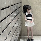 Трикотажная летняя футболка polo, комплект, жилет, юбка в складку, 2023, в западном стиле