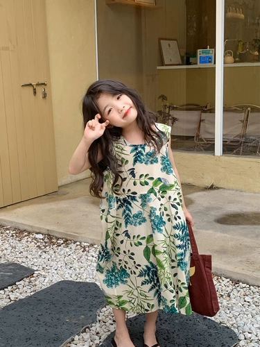 Пляжное платье, детская летняя длинная юбка, детская одежда, 2023, в корейском стиле, в цветочек