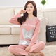 Bộ đồ ngủ dài tay mùa xuân và mùa thu cho bộ đồ cotton nữ cỡ lớn phiên bản Hàn Quốc có thể mặc bên ngoài dịch vụ nhà mùa hè tươi mới và đáng yêu bộ dài tay  Bên ngoài ăn mặc