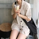 Mùa hè Hàn Quốc phong cách chic lỏng mỏng ngắn tay phù hợp với áo khoác khí hoang dã ba nút cardigan áo sơ mi giản dị phụ nữ Áo khoác ngắn
