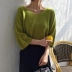 Mùa hè Hàn Quốc phong cách chic retro màu rắn V-Cổ năm điểm tay áo len nữ lỏng hoang dã áo thun áo len áo sơ mi áo len cổ cao cho nữ Áo len