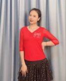 Plaza танцевальная одежда Top Modal Hot Drilling Fashion Dance Clothing Трехэтапная шагающая моряк танец Gitta Net Make Dance Harding