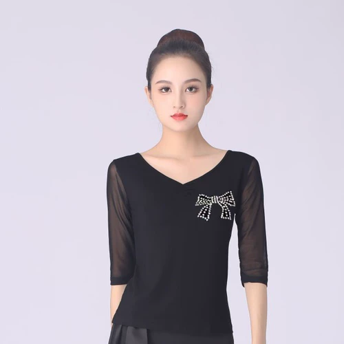 Plaza танцевальная одежда Top Modal Hot Drilling Fashion Dance Clothing Трехэтапная шагающая моряк танец Gitta Net Make Dance Harding